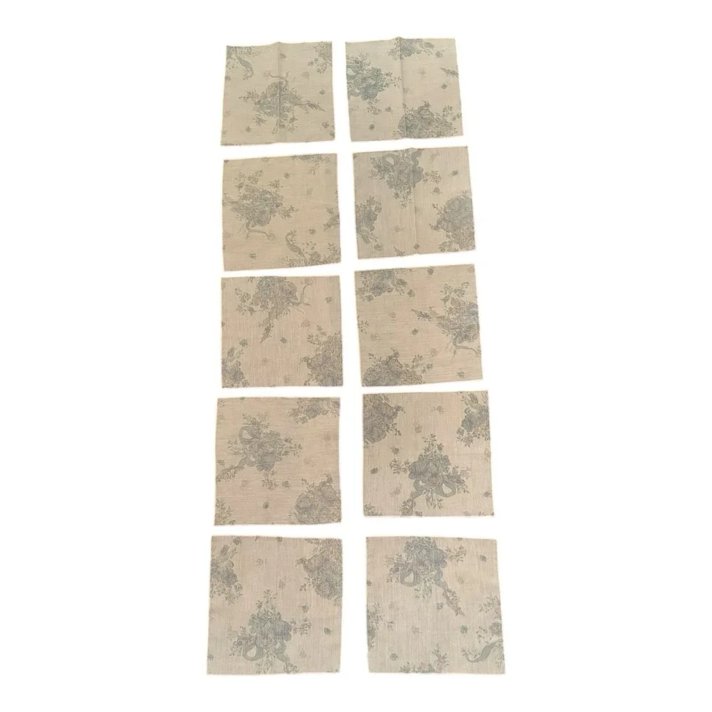 Vintage Linen Floral Cloth Cocktail Napkins Set of 10 Size 8 1/2